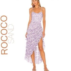 Rococo Sand Avana Midi ruffled corset dress, high low hem, leopard print, sz M